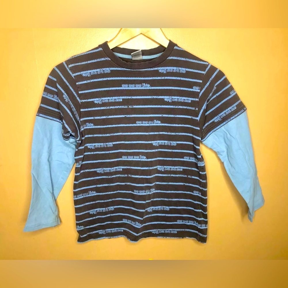 Gymboree Tee Shirt Size 8  Blue Brown Long Sleeve Train